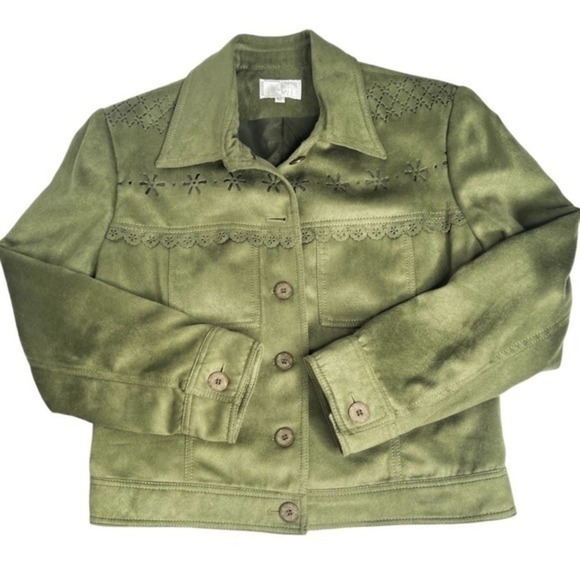 Alberto Makali Vintage Laser Cutout Suede Feel Lined Jacket Size 12 - Picture 3 of 8